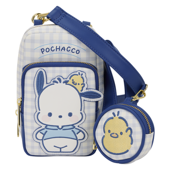 Sanrio Pochacco Gingham Cell Phone Crossbody Bag with Coin Bag, Image 1