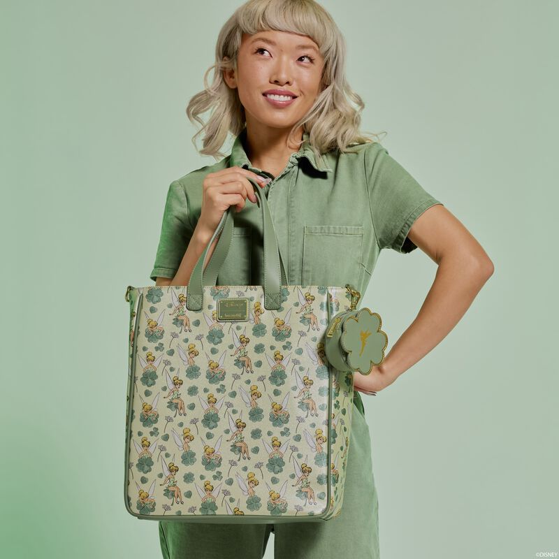 Peter Pan Tinker Bell Clover All-Over Print Tote Crossbody Bag With Coin Bag LFlifestyle1 view 2