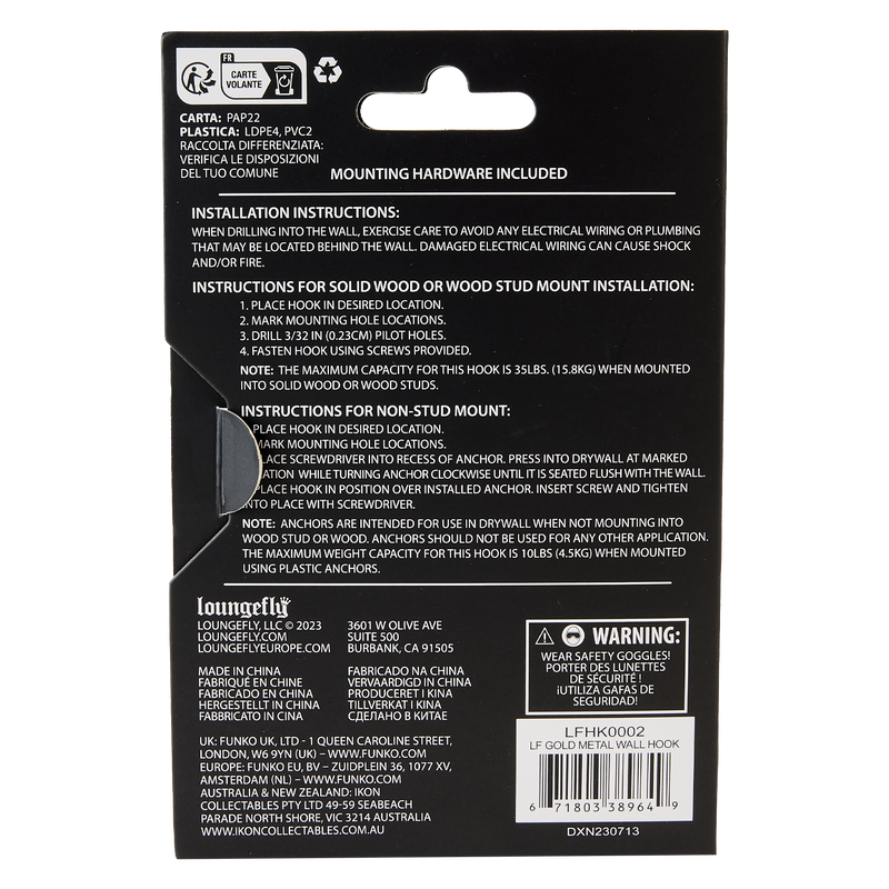 Loungefly Gold Metal Display Wall Hook, , hi-res view 5