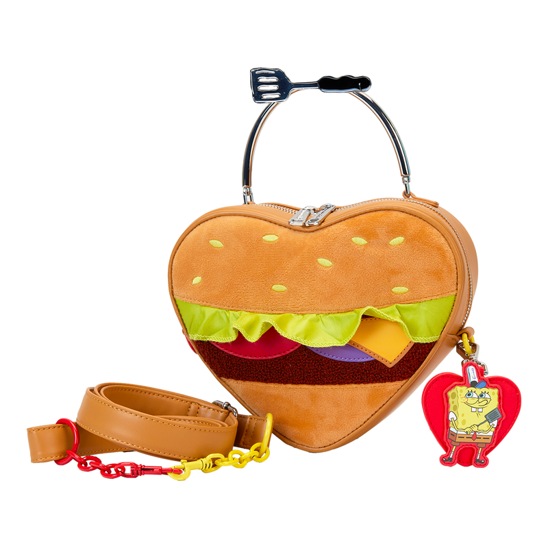 SpongeBob SquarePants Krabby Patty Plush Heart Figural Crossbody Bag, , hi-res view 1