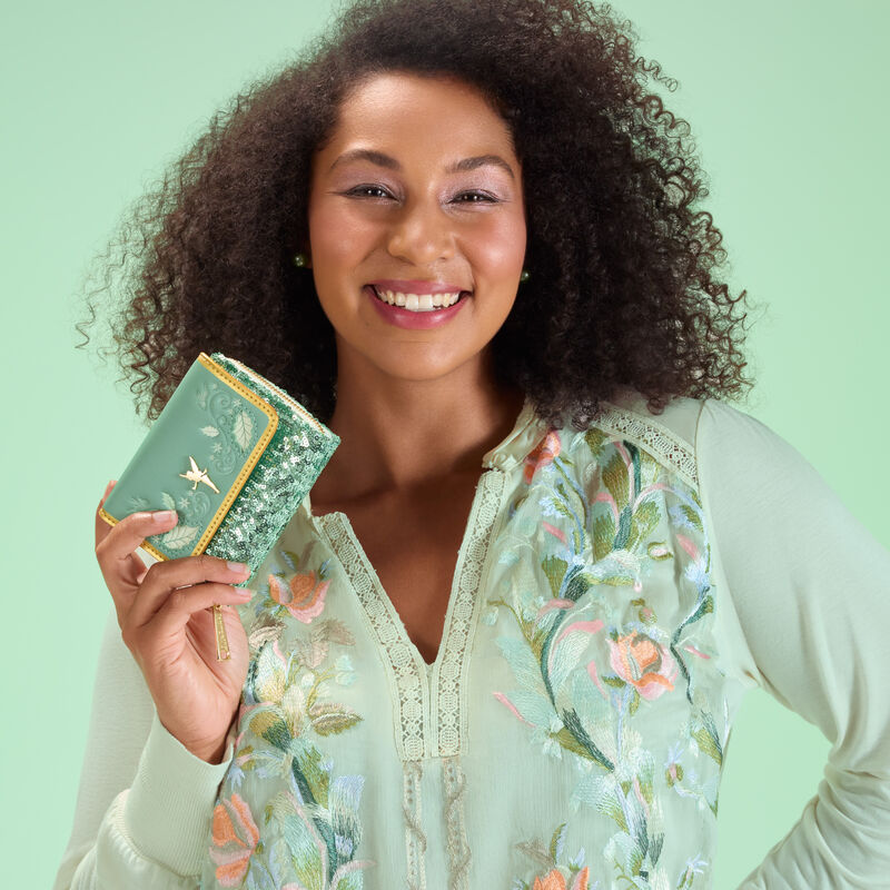 Peter Pan Tinker Bell Holiday Sequin Tri-Fold Wallet LFlifestyle1 view 2