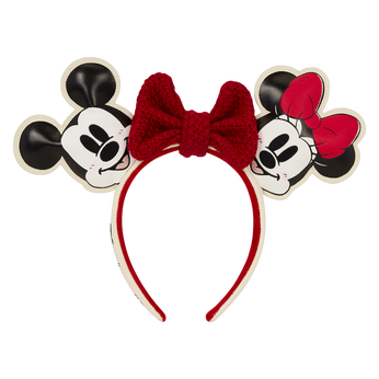 Mickey & Minnie Holiday Knit Bow Ear Headband, , hi-res view 1