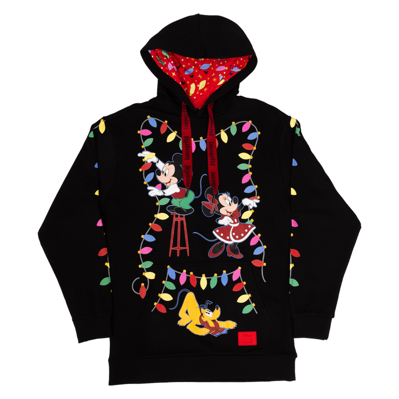Mickey & Friends Holiday String Lights Glow Unisex Hoodie, , hi-res view 3