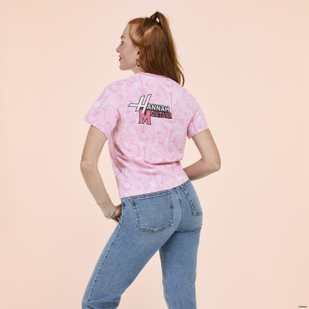 Blue background with stock model wearing Funko KPop Demon Hunters Huntrix Tee