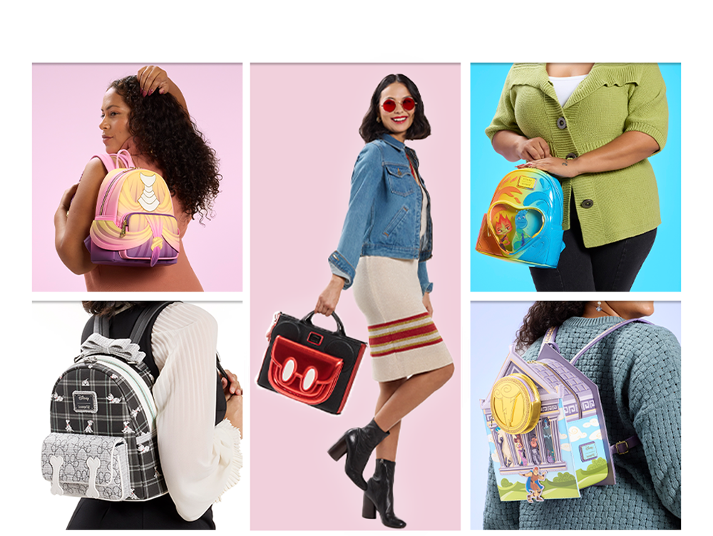 White border collage featuring Loungefly Disney exclusives collection