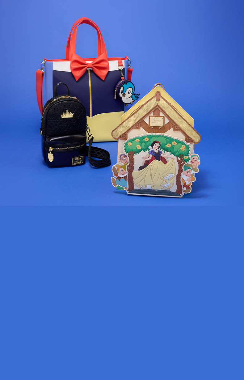 Deep Blue product background featuring Loungefly Disney Snow White collection