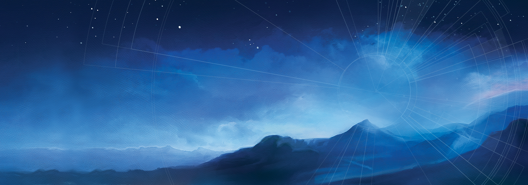 Blue sci-fi landscape with galaxy sky